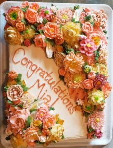 Elaborate Flower Graduation Cake: Blush and Rose Gold