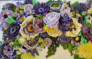 Elaborate Flower Graduation Cake: Purple, White & Gold